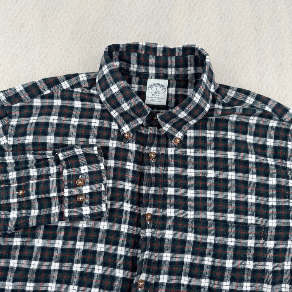 Brooks Brothers Regent Long Sleeve Flannel Button Down Mens L Green/Red Plaid